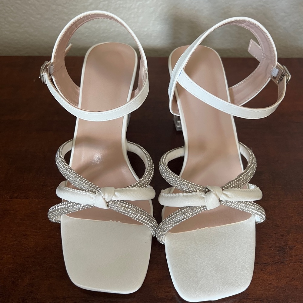 WHITE RHINESTONE CLEAR HEELS